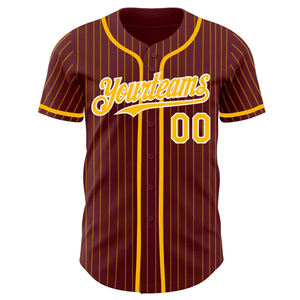 Maillot de baseball personnalisé respirant, couleur bordeaux et or, uniforme d'équipe personnalisé, chemise boutonnée avec nom et numéro, 100% polyester - Product Image 3