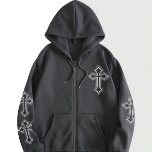 เสื้อฮู้ดซิปผู้ชายสำหรับฤดูหนาว ผ้าฝ้ายผสม 100% ปักลายด้วยคริสตัล ดิจิตอล รักษ์โลก ระบายอากาศได้ดี กันลม มีกระเป๋า - Product Image 1