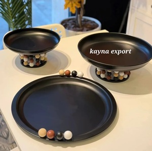Modern Design Black Powder Coated <b>Metal</b> Tray Designer Handle Luxury Black Collection with Multicolor <b>Bowl</b> Design Handle - Product Image 2
