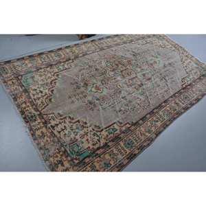 Alfombra turca Vintage Beige Azul 5,2X8,9 pies Tejido plano de lana con patrón de retazos para decoraciones de sala de estar o uso en el pasillo - Product Image 2