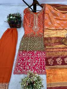 ใหม่ที่กำลังจะมาถึง3ชิ้นพร้อมสวมใส่พิมพ์ลายแฟนซี salwar kameez ผ้าไหมหนักพร้อมด้วยพลาซโซและ dupatta สำหรับปาร์ตี้ - Product Image 2