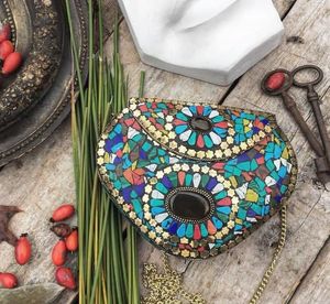 Mosaic Multi Hot Trendy Mosaic Work Bolsas de metal para mujer Ropa de fiesta disponible al mejor precio de artesanías de lujo - Product Image 4