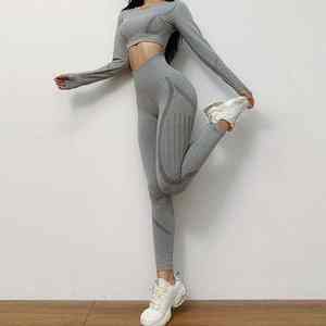 Ensemble de sport pour femmes 2 pièces Leggings sans couture taille mi-haute imperméables légers et haut court Yoga Sports Fitness Ensemble de yoga - Product Image 5