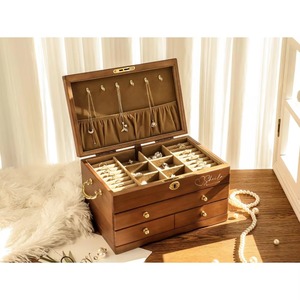 Joyero de madera de lujo con cajón organizador elegante para collares pulseras pendientes y relojes al por mayor de La India - Product Image 1