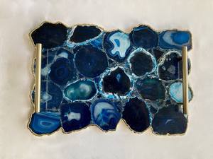 Meilleure vente en gros Plateaux en agate pour la maison et l'hôtel Plateau de service en agate avec poignée en métal Plateau à bijoux en agate pour article cadeau - Product Image 3