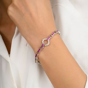 สวยงามคุณภาพสูงทำมือ100% สี่เหลี่ยมแท้ตัดทับทิมและเพชรพร้อมสร้อยข้อมือเทนนิสสีทองขาว14K - Product Image 2