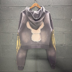 Meilleures ventes OEM, Écusson de broderie de détresse en cristal à décorer, avec capuche zippée personnalisée sérigraphiée et lavage à l'acide pour hommes - Product Image 5