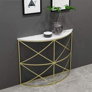 Table basse en métal avec plateau en MDF, table console semi-circulaire, support au sol - Product Image 4