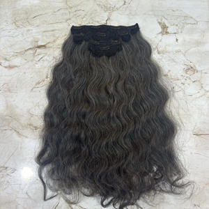 Extensions de cheveux humains Remy indiennes à clipser gris foncé avec double trame machine, compatibles permanente, toutes les couleurs disponibles - Product Image 5