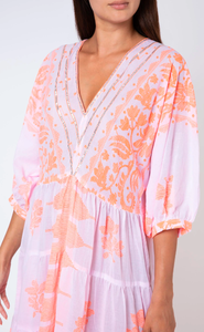 Robe Maxi Breezy pour femme rose néon Orange filles dissimulation pour piscine Glamour Dhaka imprimé coupe ample à plusieurs niveaux dentelle naturelle lavable - Product Image 6