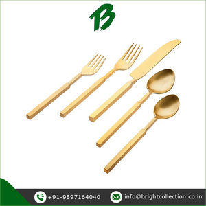 India's Leading Supplier of Superb Quality Gold Plated Square Handle <b>Flatware</b> 5 Piece Cutlery Set at Inexpensive Price - Product Image 2
