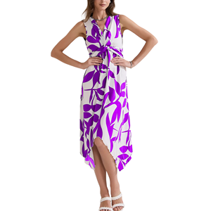 Robe sans manches florale col V profond ourlet irrégulier Robe midi robe moulante - Product Image 4