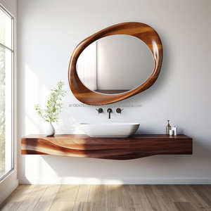 KALATRI Haryana Handmade Natural Wood Eco-Friendly Lightweight 4.0mm Thick Oval Art Deco Wall <b>Mirror</b> Unique Abstract Aesthetic - Product Image 3