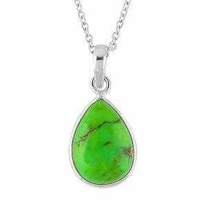 925 argent Sterling vert Turquoise poire forme à la main pierre précieuse pendentif parfait cadeau de mariage pour l'amour avec 925 timbre bijoux - Product Image 1