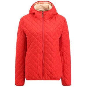 OEM Hot Selling Plain Red Color <b>Women</b> Quilted Puffer Jacket Breathable Fabric Cotton Filling Plus Size Hooded <b>Parka</b> Jacket - Product Image 1