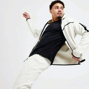 OEM Design 69% Coton 31% Polyester Blanc Hommes Tech Polaire Survêtement Full Zip Hoodie Joggers Sweatpants Sweatsuit - Product Image 4