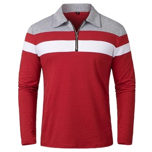 Polo à manches longues en tricot rayé bleu et blanc pour homme, fermeture éclair, sportif, séchage rapide, coupe classique - Product Image 6