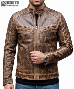 Mens Elite Biker Vintage Motocicleta Desgastada Cafe Racer Chaqueta Motocicleta Moto Desgastada Chaqueta Por Maximize Wear Bomber - Product Image 6