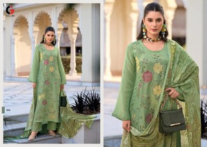 Salwar Kameez Pakistaní Bordado de 3 Piezas para Mujer, en Viscosa, Pantalón Acampanado, Dupatta de Organza, Secado Rápido, Casual, Largo hasta la Rodilla - Product Image 2