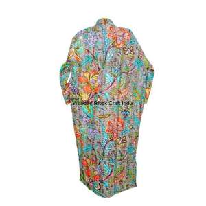 Vêtement de plage décontracté pour femmes en gros, veste Kantha à imprimé floral, kimono japonais, long manteau bohème, multicolore, printemps - Product Image 6