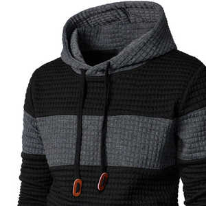 Men's Textured <b>Waffle</b> Color <b>Block</b> Embroidered Pullover Hoodie Sweatshirt Drawstring Hood Kangaroo Pocket Eco-Friendly Custom - Product Image 4