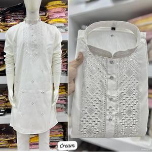 Collection de pyjamas Kurta en soie de qualité supérieure pour hommes avec broderie, style formel, séchage rapide pour les fêtes, toutes saisons - Product Image 5