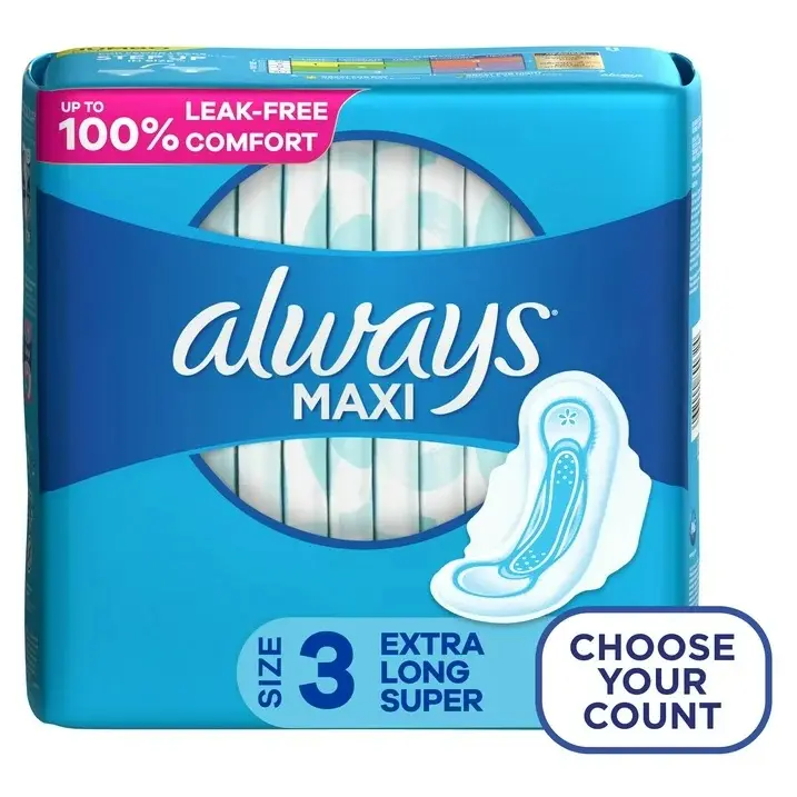 Always Maxi Pads with Wings, Size 3, Extra Long Super Absorbency, 33 CT