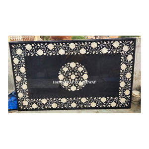Dessus de table incrusté de marbre noir fait à la main beau design noir antique avec surface brillante utilisé cuisine et décoration d'appartement - Product Image 1