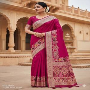 Sari de Seda Suave de Diseño VASTRA COTTAGE con Tejido de Seda Zari de Primera Calidad, Pallu Rico, Borde Elegante y Blusa de Seda - Product Image 3