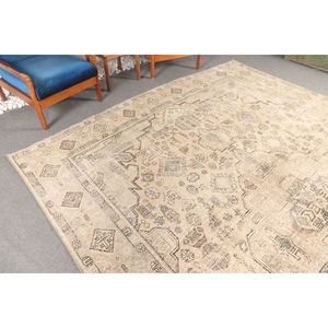 Tapis turc surdimensionné en laine 9,3x12,1 pieds, écologique, traditionnel, vintage, beige, patchwork, avec envers en latex - Product Image 2
