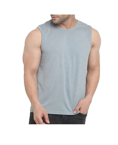 Débardeur de sport sans manches pour homme, bleu clair, col rond, tricoté, couleur unie, décontracté, vintage, séchage rapide, écologique, respirant, devant - Product Image 1