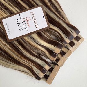 Cinta de calidad superior en mezcla de colores #2 + #613 Cabello Remy 18 pulgadas Recto 100% Remy Top en extensión de cabello - Product Image 3