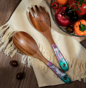 Cuchara de madera y resina de alta calidad, diseño de cuchara, manualidades de mango largo, juego de cuchara de resina verde, venta superior - Product Image 5