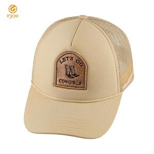 Casquettes à la mode en mousse de polyester Chapeaux de camionneur de conception de corde personnalisés à 5 panneaux Patch tissé Logo Casquettes de camionneur unisexes structurées - Product Image 6