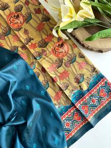 Beau saree en coton avec bordure en viscose Zari Patta glands imprimés numériques pour les fêtes mariages festivals - Product Image 2