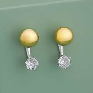 Pendientes de botón religiosos vintage de moda, chapados en oro, con forma de bola, de circonita esmeralda, diamante y perla, para bodas y fiestas, hechos de aleación de zinc. - Product Image 1