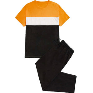 T-shirt à blocs de couleurs pour hommes, ensemble de 2 pièces de haute qualité, de haute qualité, ensemble de shorts grande taille pour hommes, haut d'été, pour le prix de gros personnalisé - Product Image 4