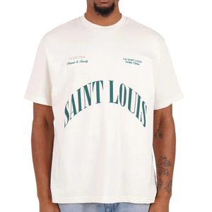 T-shirt surdimensionné blanc hommes Saint Louis imprimé audacieux coton t-shirt décontracté Streetwear mode rétro inspiré coupe ample vêtements pour hommes - Product Image 1