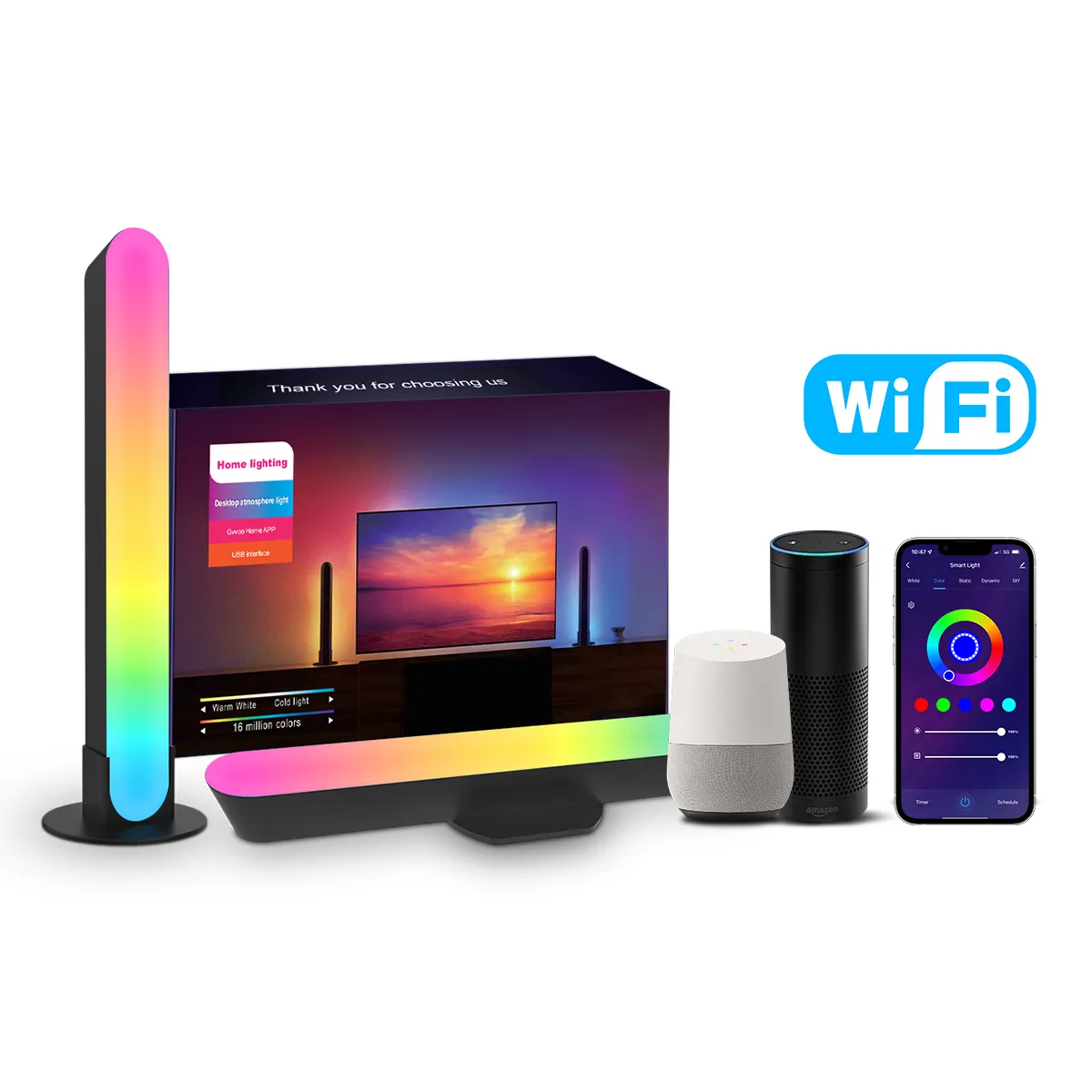 RGB Smart Music Sync Gaming Table Light Bars TV WiFi App Controlled Desktop Ambient Light Atmosphere Lamp With Google Alexa