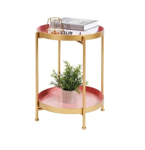 Compact round metal side table with marble top for <b>small</b> space apartment furniture settings - Product Image 4