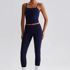 Women's Eco-Friendly Gym Fitness Suit Breathable Solid Top Short Bottom Yoga Set Custom Logo Hot Washed Technique Workout - Product Image 3