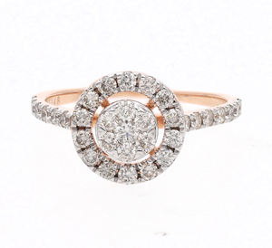 Anillo de diamantes naturales de oro rosa de 14 quilates, ropa de regalo nupcial elegante con centro de racimo redondo y banda pavimentada, diseño de Halo redondo - Product Image 3