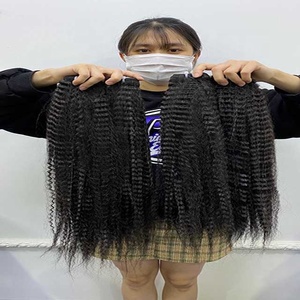 VQ Hair Natural Black Unprocessed Raw Vietnamese Virgin Kinky Straight Machine Doble Trama 100gr Bundles Extensiones de cabello humano - Product Image 5