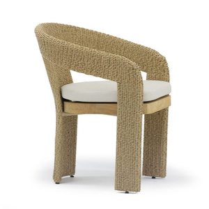 Chaise de salle à manger extérieure en bois de teck de luxe avec corps entièrement tissé et coussin tout temps - Product Image 2