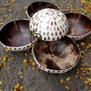 Tazón de lujo de cáscara de coco lacada con diseños variados, artesanía, arte popular, colorido, Coco-Eco Vietnam - Product Image 1