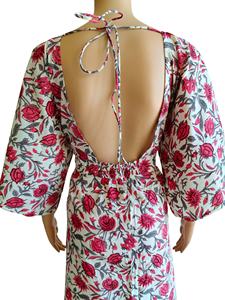 Robes décontractées pour femmes, personnalisées, en coton tissé 100%, col en V, manches 3/4, imprimées, coupe trapèze, taille naturelle, écologiques, lavables - Product Image 5