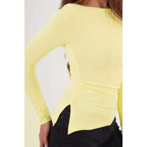 Blusa Amarilla de Manga Larga para Mujer con Abertura Lateral, Camisa Elegante a la Moda - Product Image 2