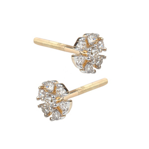 À la mode 14k solide or jaune véritable diamant Floral Design boucles d'oreilles pour les femmes or naturel diamant bijoux fins grossiste - Product Image 3