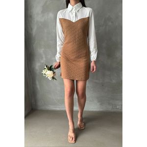 Arm and <b>Upper</b> Chest Poplin Knee-Length Wholesale Dress - STONE - Product Image 3