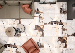 CARREAUX EN PORCELAINE ÉMAILLÉE DESIGN ITALIEN SERENA ONYX BEIGE - Product Image 3